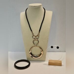 Black & Silver Tone Braided Cord Necklace Set